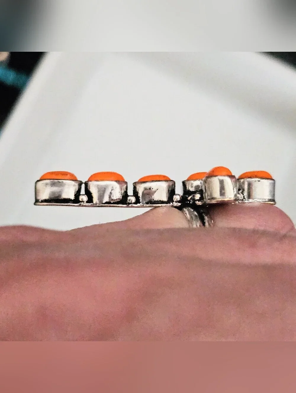 ORANGE SPINY OYSTER CROSS RING SIZE 7 - Picture 4 of 5